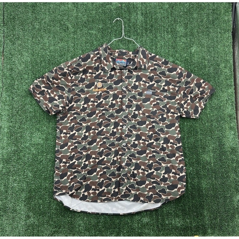 Burlebo Button Down Shirt Mens Size 2XL Green Camo Retro Duck Camo SS